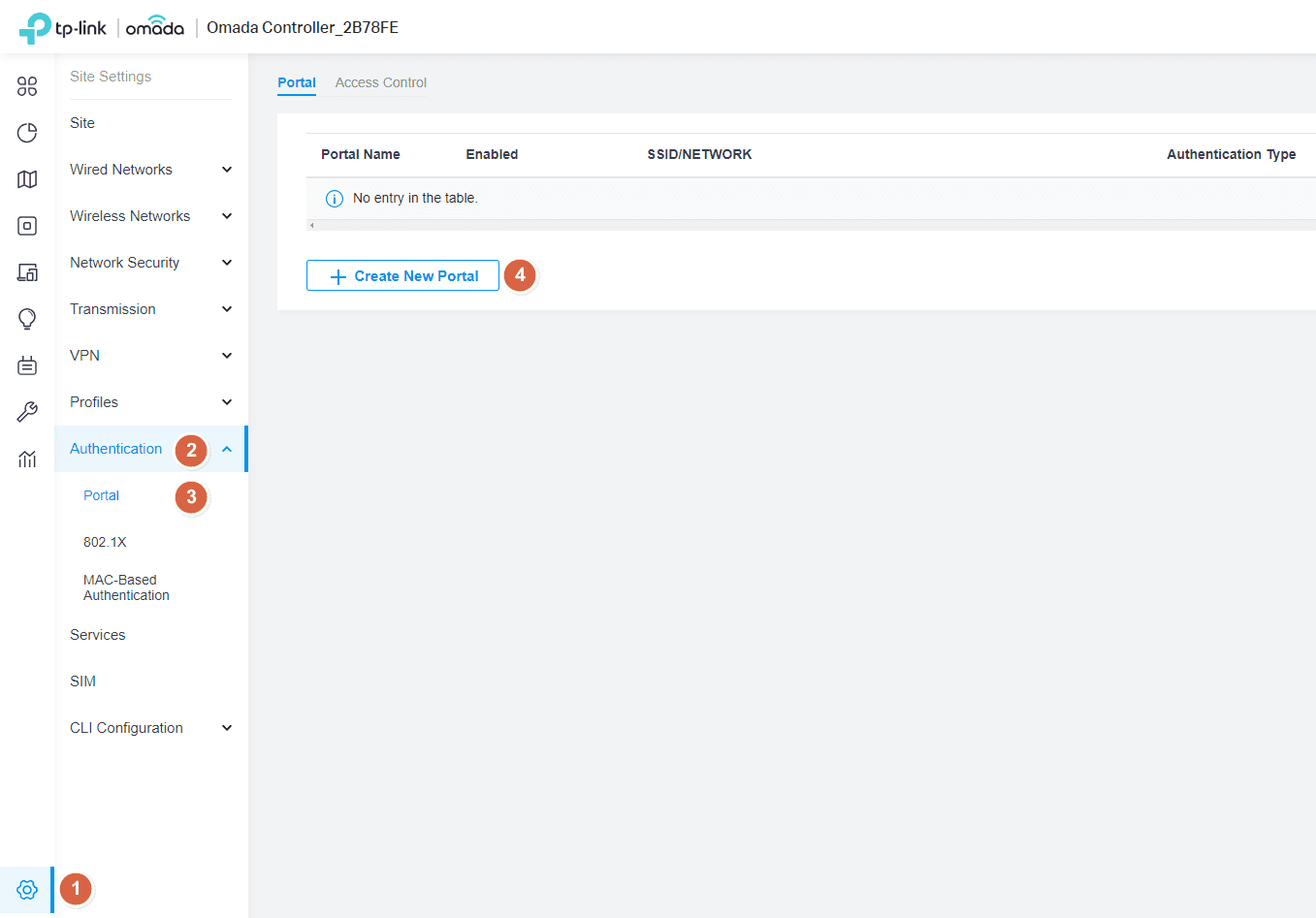 Omada portal configuration page